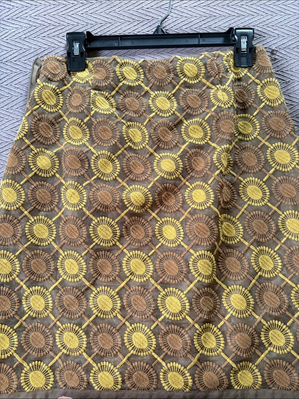 Boden Brown & Yellow Embroidered A-Line Skirt